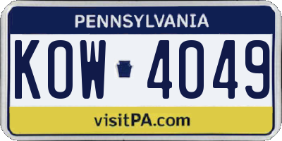 PA license plate KOW4049