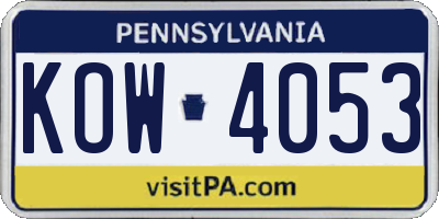 PA license plate KOW4053