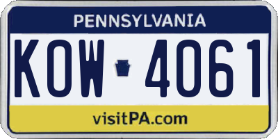 PA license plate KOW4061