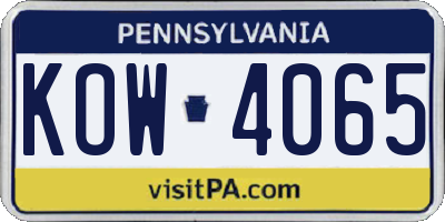 PA license plate KOW4065