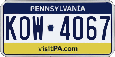 PA license plate KOW4067