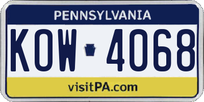 PA license plate KOW4068