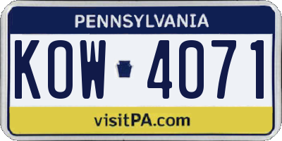 PA license plate KOW4071