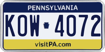 PA license plate KOW4072