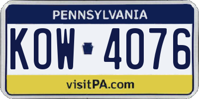 PA license plate KOW4076