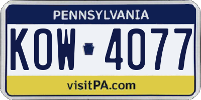 PA license plate KOW4077