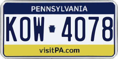 PA license plate KOW4078