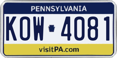 PA license plate KOW4081