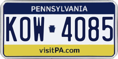PA license plate KOW4085