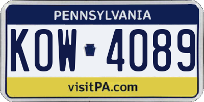 PA license plate KOW4089