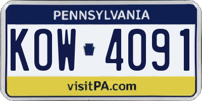 PA license plate KOW4091