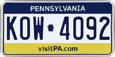 PA license plate KOW4092