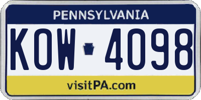PA license plate KOW4098