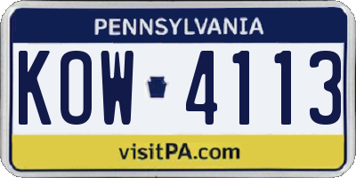 PA license plate KOW4113