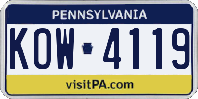 PA license plate KOW4119