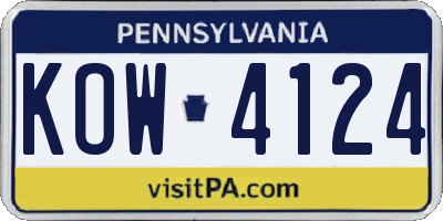 PA license plate KOW4124