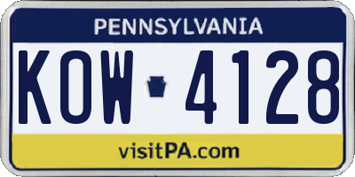 PA license plate KOW4128