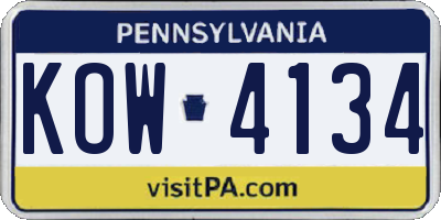 PA license plate KOW4134