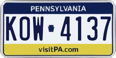 PA license plate KOW4137