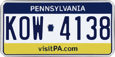 PA license plate KOW4138