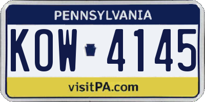 PA license plate KOW4145
