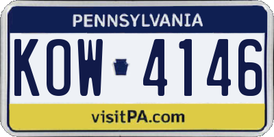 PA license plate KOW4146