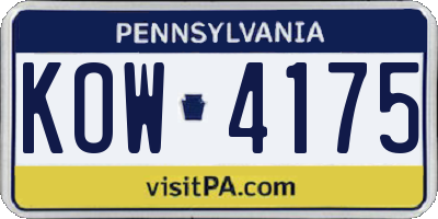 PA license plate KOW4175