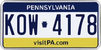 PA license plate KOW4178