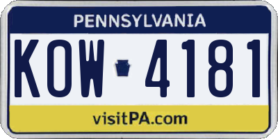 PA license plate KOW4181