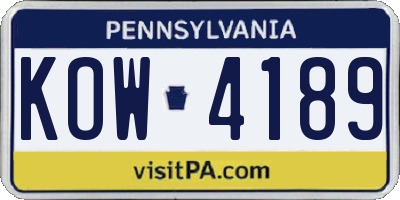 PA license plate KOW4189