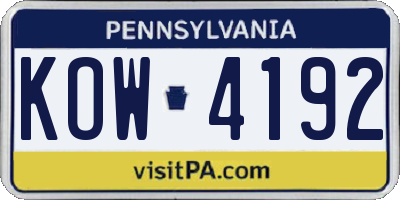 PA license plate KOW4192
