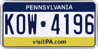 PA license plate KOW4196