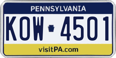 PA license plate KOW4501