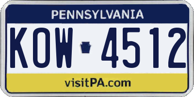 PA license plate KOW4512