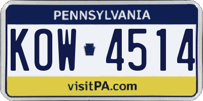 PA license plate KOW4514