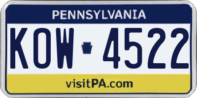 PA license plate KOW4522
