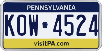 PA license plate KOW4524