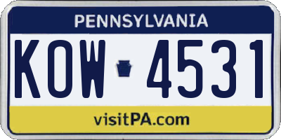 PA license plate KOW4531