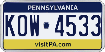 PA license plate KOW4533