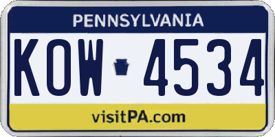 PA license plate KOW4534
