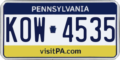PA license plate KOW4535