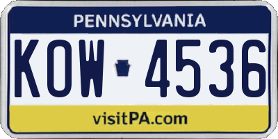 PA license plate KOW4536