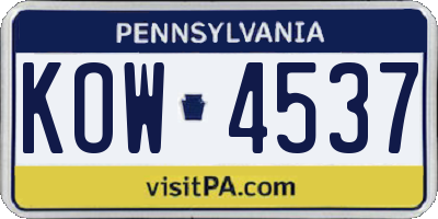 PA license plate KOW4537