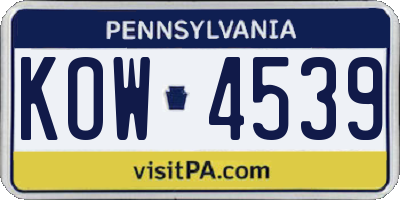 PA license plate KOW4539