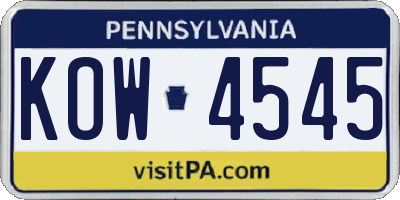 PA license plate KOW4545