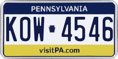 PA license plate KOW4546