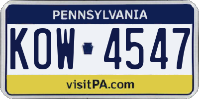 PA license plate KOW4547