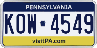 PA license plate KOW4549