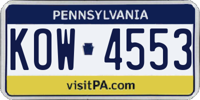 PA license plate KOW4553