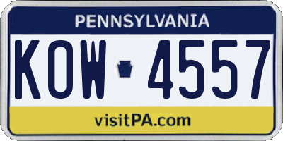PA license plate KOW4557